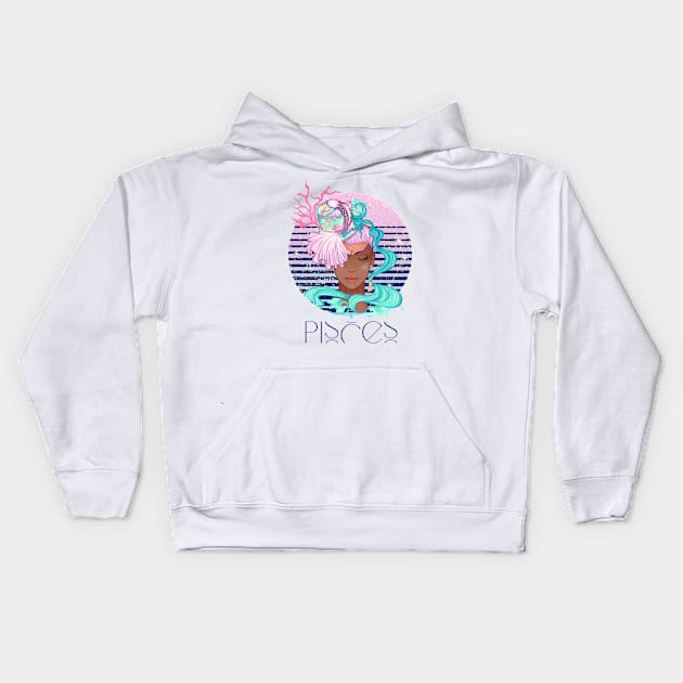 Pisces Zodiac Sign | Circle Beautiful Girl Kids Hoodie by Violete Designs